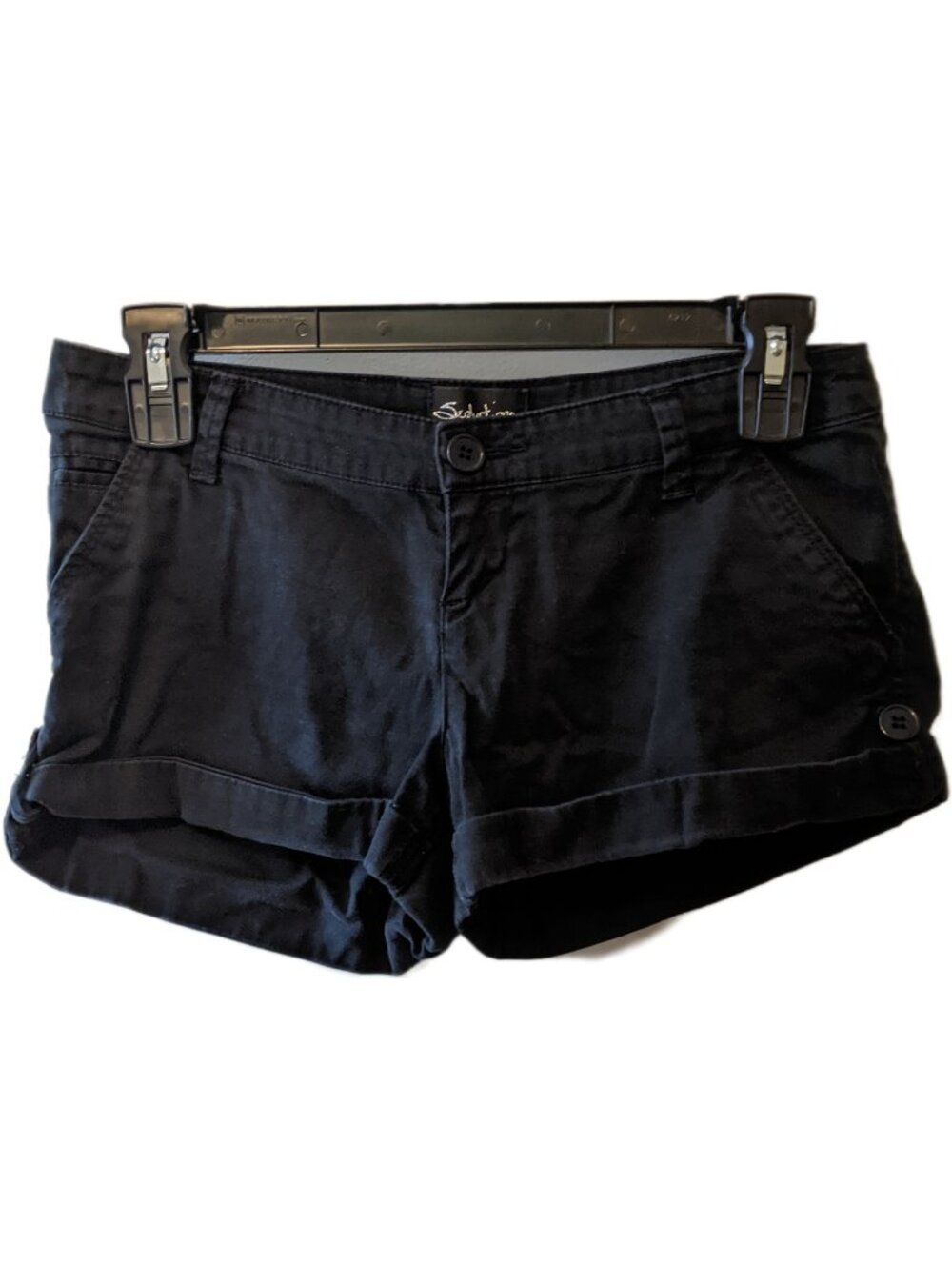 Vintage Y2K Seduction Low Rise Black Cuffed Mini Shorts Indie Sleaze Chino Sz 0